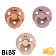 BIBS Colour Schnuller mit Namen, Gr. 2, Heahter, Peach, Blush, Rund Latex, (3er Pack)